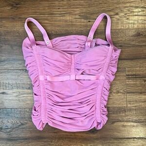 Shirley of Hollywood Vintage Pink Ruched Cami Padded Rhinestone Keyhole Cut M